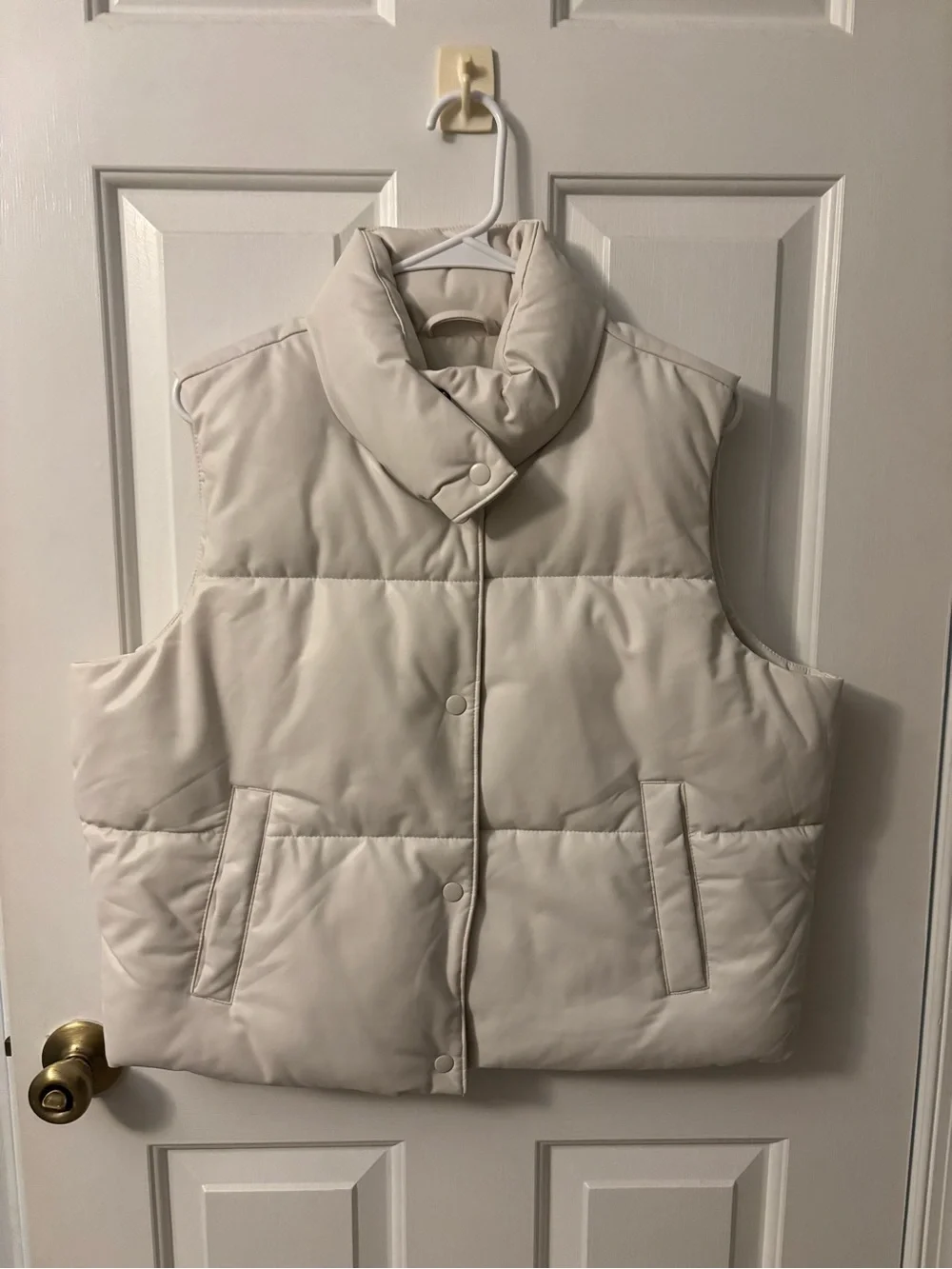 Old Navy Cream Quilted Puffer Vest with Stand Collar
